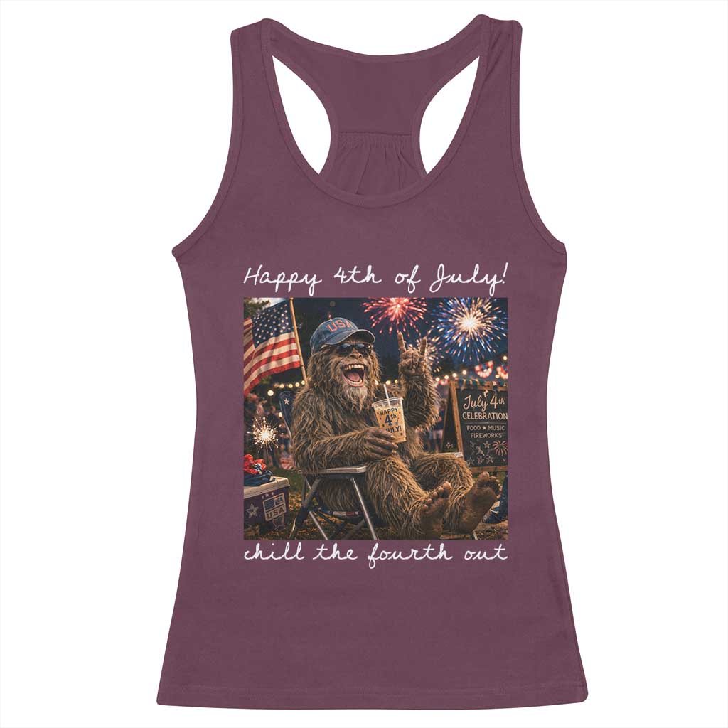4th of July Bigfoot Racerback Tank Top Patriotic Sasquatch American Flag Party Festival
