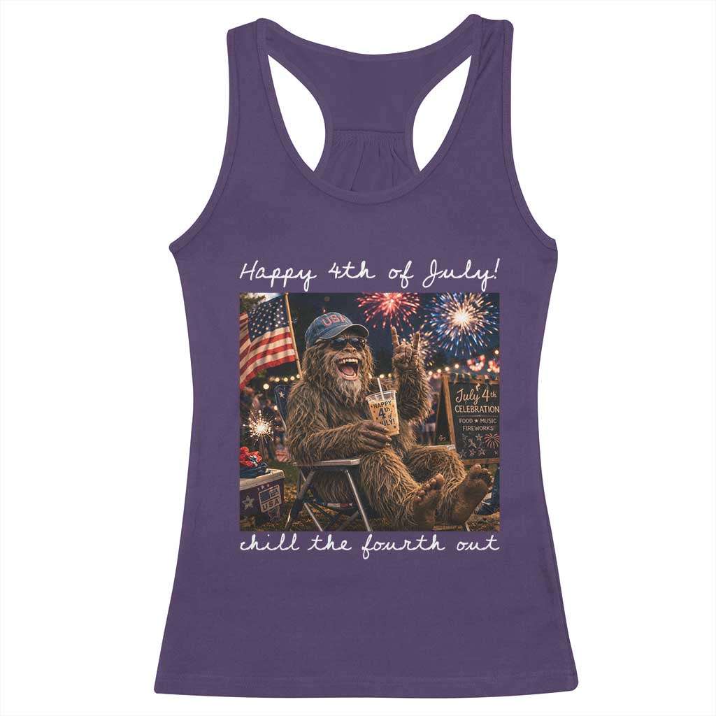 4th of July Bigfoot Racerback Tank Top Patriotic Sasquatch American Flag Party Festival