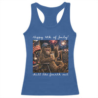 4th of July Bigfoot Racerback Tank Top Patriotic Sasquatch American Flag Party Festival