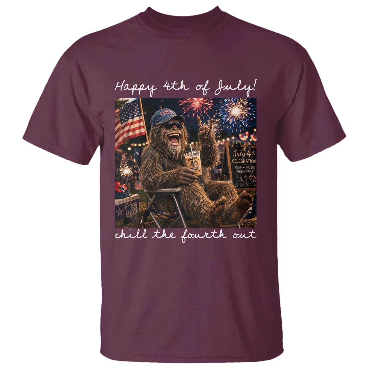 4th of July Bigfoot T Shirt Patriotic Sasquatch American Flag Party Festival