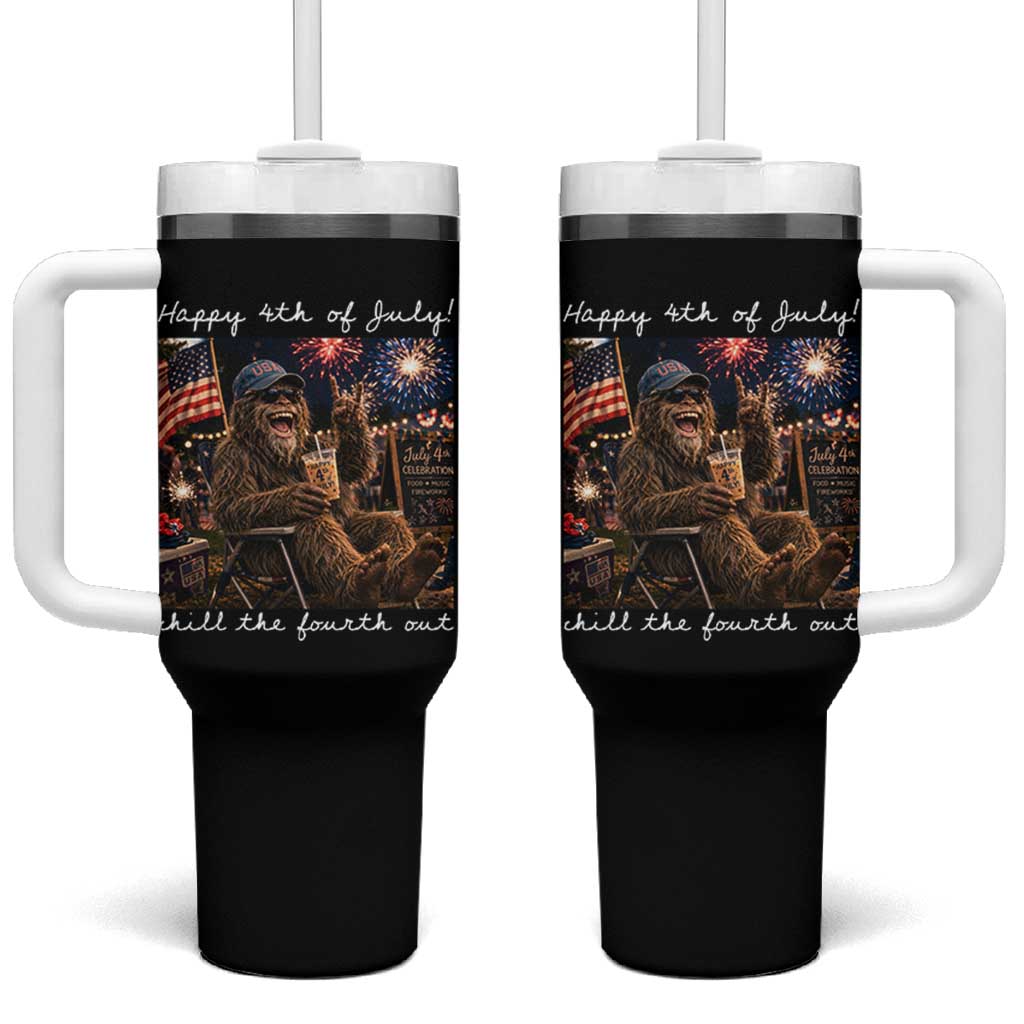 4th of July Bigfoot Tumbler With Handle Patriotic Sasquatch American Flag Party Festival