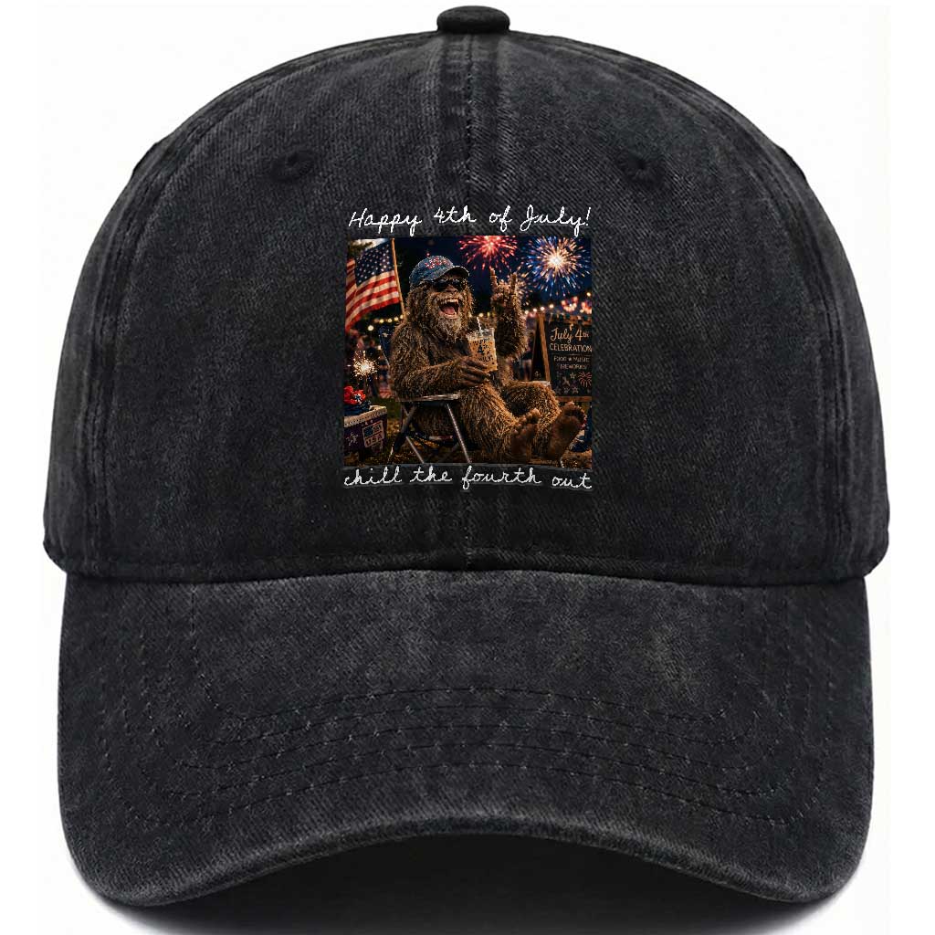4th of July Bigfoot Washed Cotton Baseball Cap Patriotic Sasquatch American Flag Party Festival