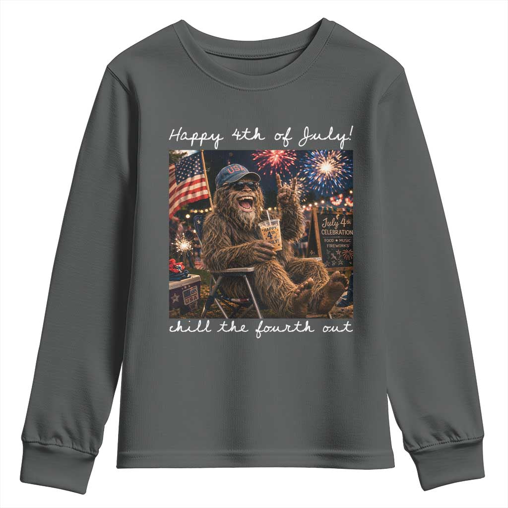 4th of July Bigfoot Youth Sweatshirt Patriotic Sasquatch American Flag Party Festival