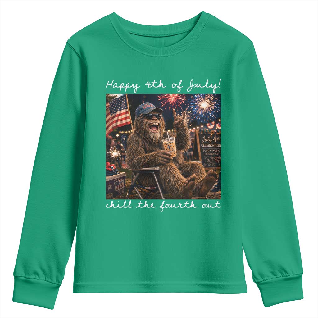 4th of July Bigfoot Youth Sweatshirt Patriotic Sasquatch American Flag Party Festival