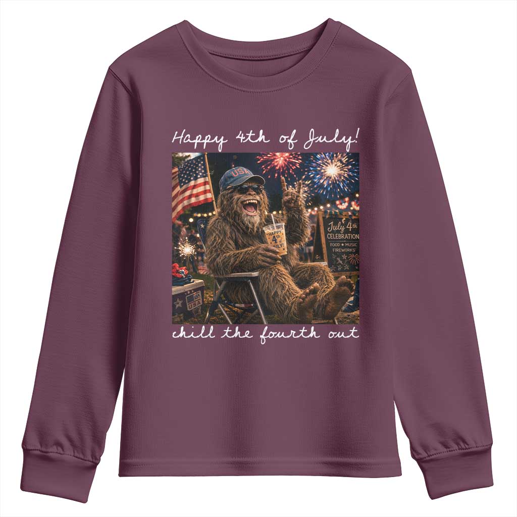 4th of July Bigfoot Youth Sweatshirt Patriotic Sasquatch American Flag Party Festival