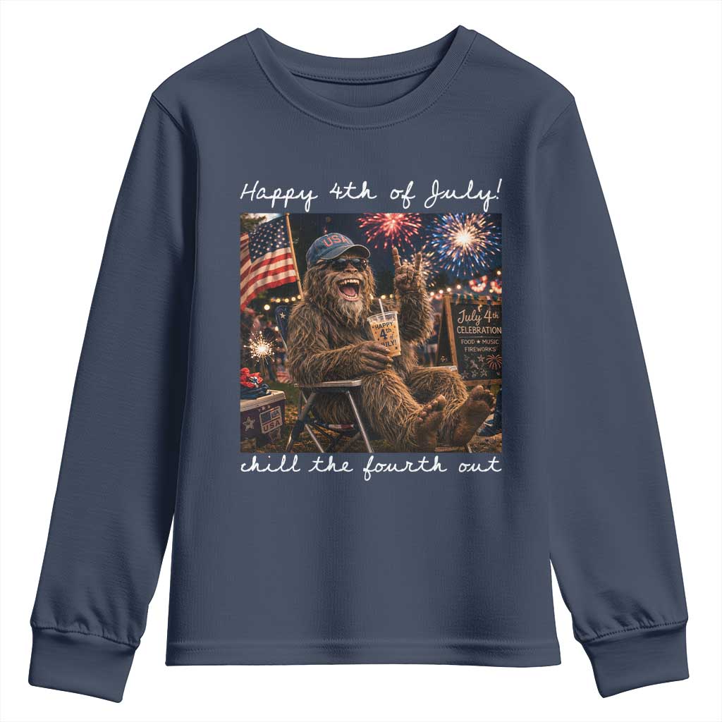 4th of July Bigfoot Youth Sweatshirt Patriotic Sasquatch American Flag Party Festival