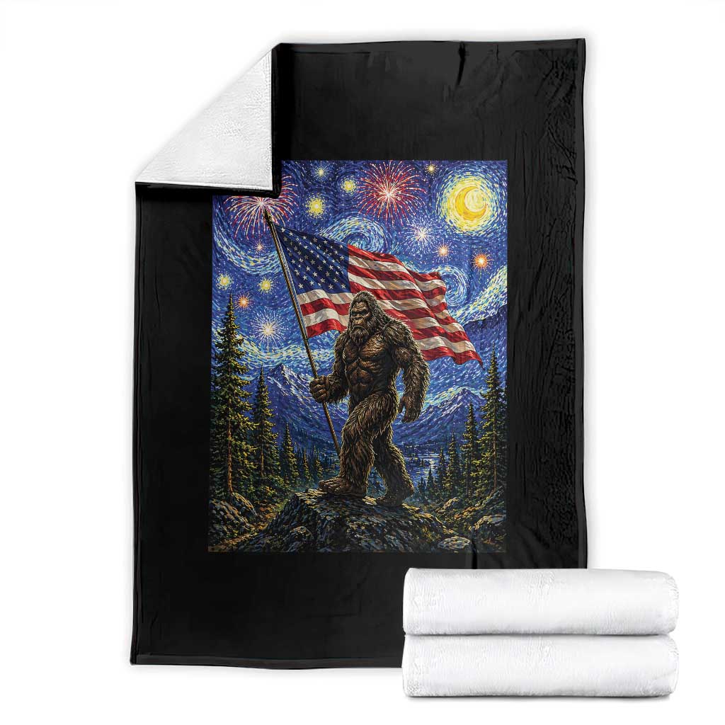 Bigfoot Patriotic 250 Years of Freedom Throw Blanket American USA Flag Stary Night