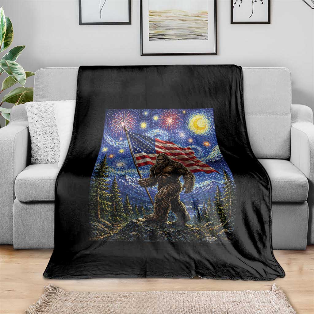 Bigfoot Patriotic 250 Years of Freedom Throw Blanket American USA Flag Stary Night
