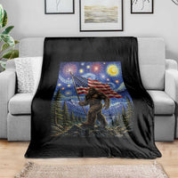 Bigfoot Patriotic 250 Years of Freedom Throw Blanket American USA Flag Stary Night