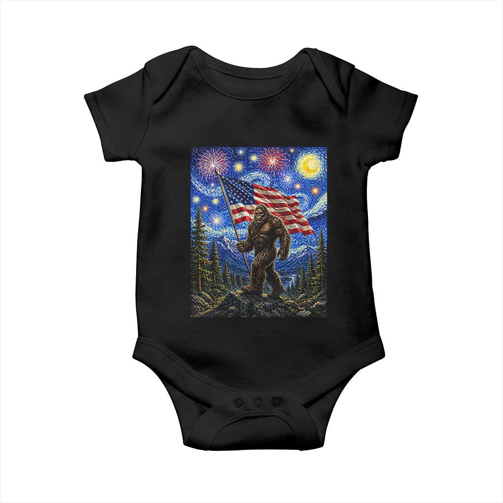 Bigfoot Patriotic 250 Years of Freedom Baby Onesie American USA Flag Stary Night
