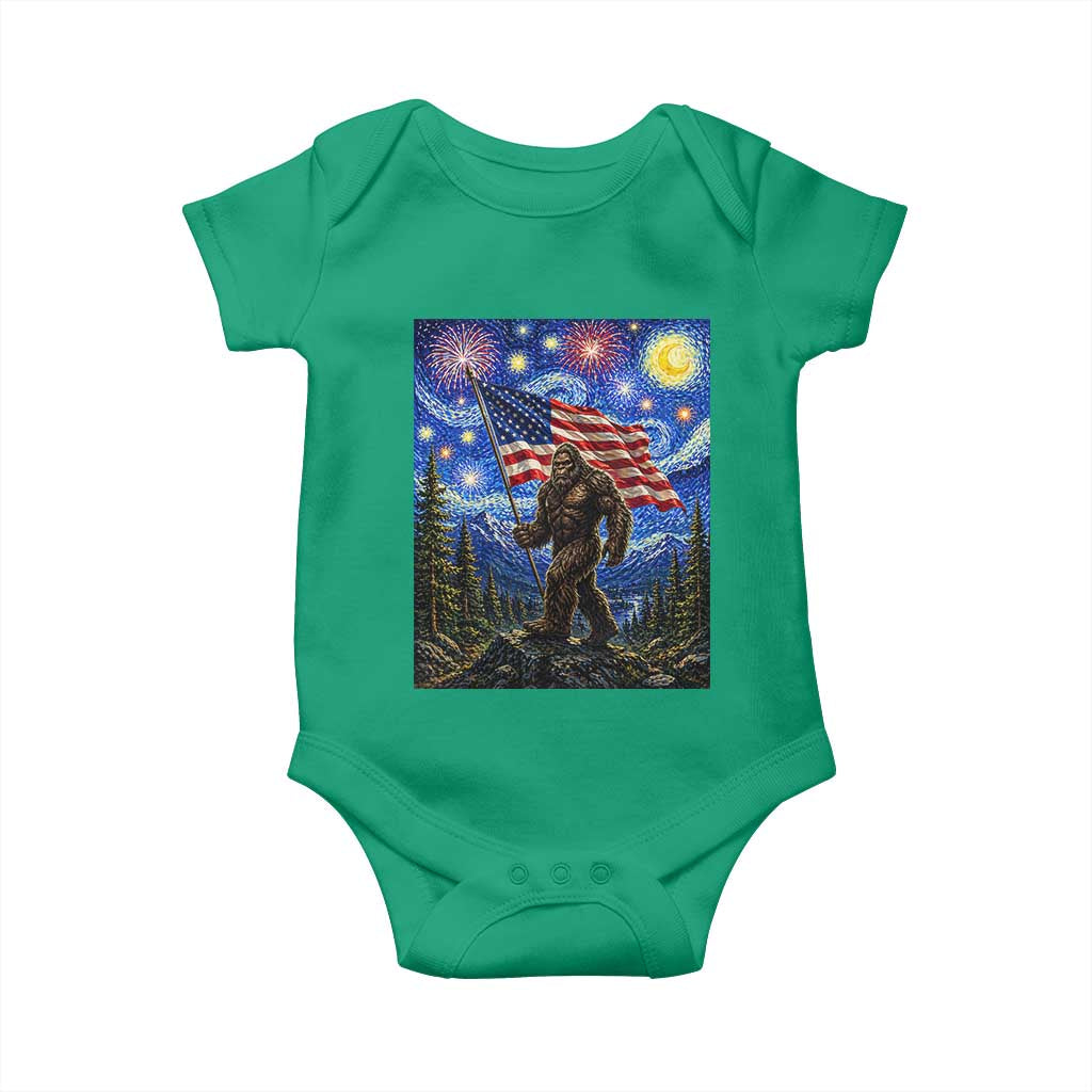 Bigfoot Patriotic 250 Years of Freedom Baby Onesie American USA Flag Stary Night