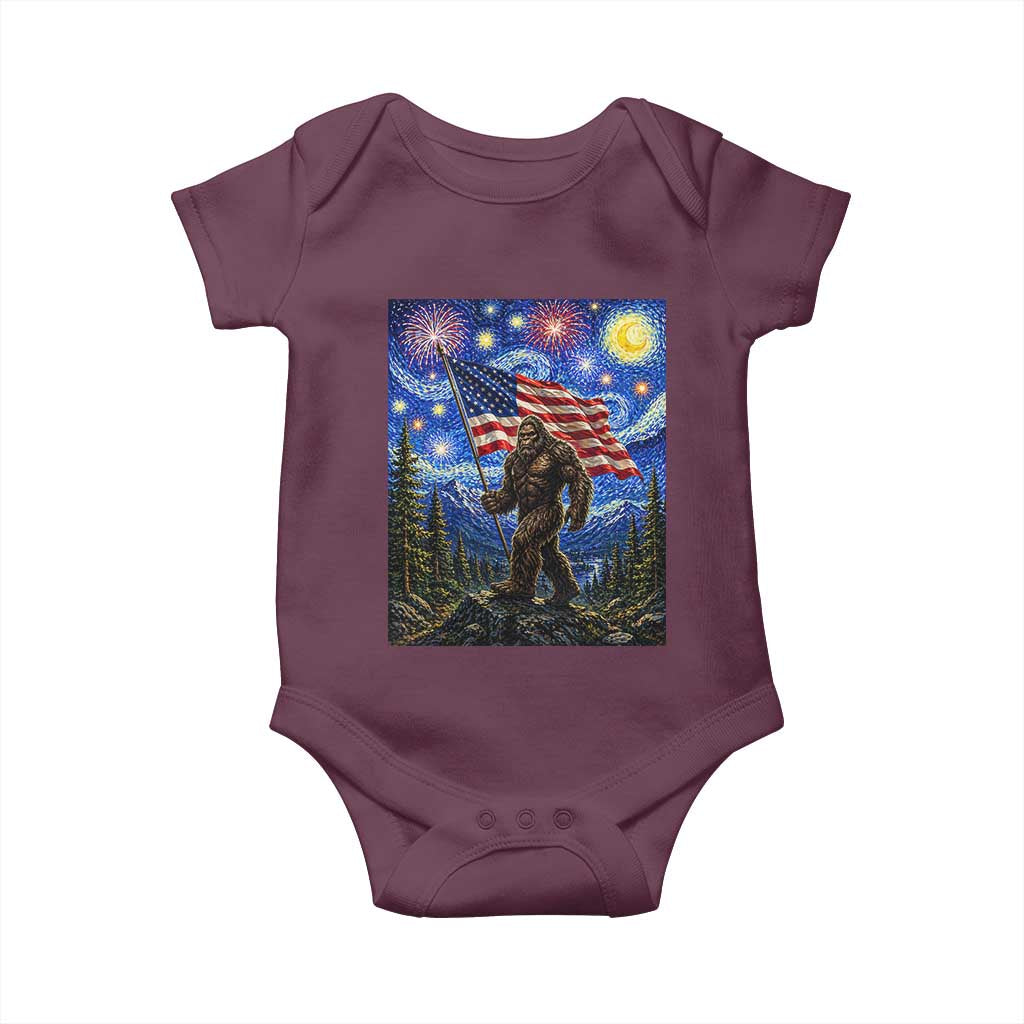 Bigfoot Patriotic 250 Years of Freedom Baby Onesie American USA Flag Stary Night