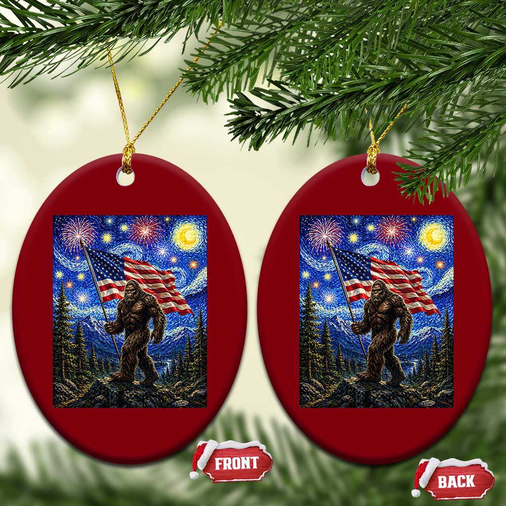 Bigfoot Patriotic 250 Years of Freedom Ceramic Ornament American USA Flag Stary Night