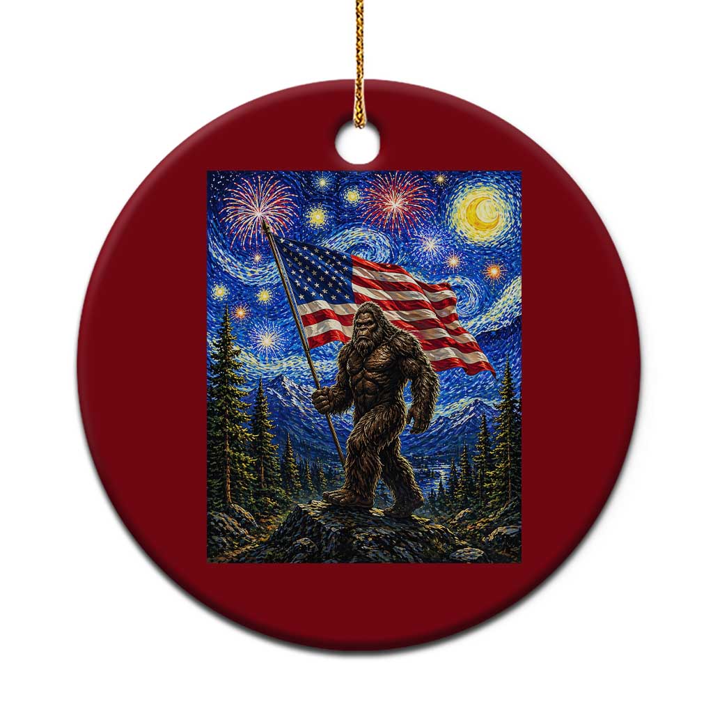 Bigfoot Patriotic 250 Years of Freedom Ceramic Ornament American USA Flag Stary Night