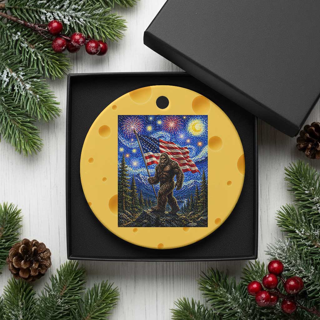 Bigfoot Patriotic 250 Years of Freedom Ceramic Ornament American USA Flag Stary Night