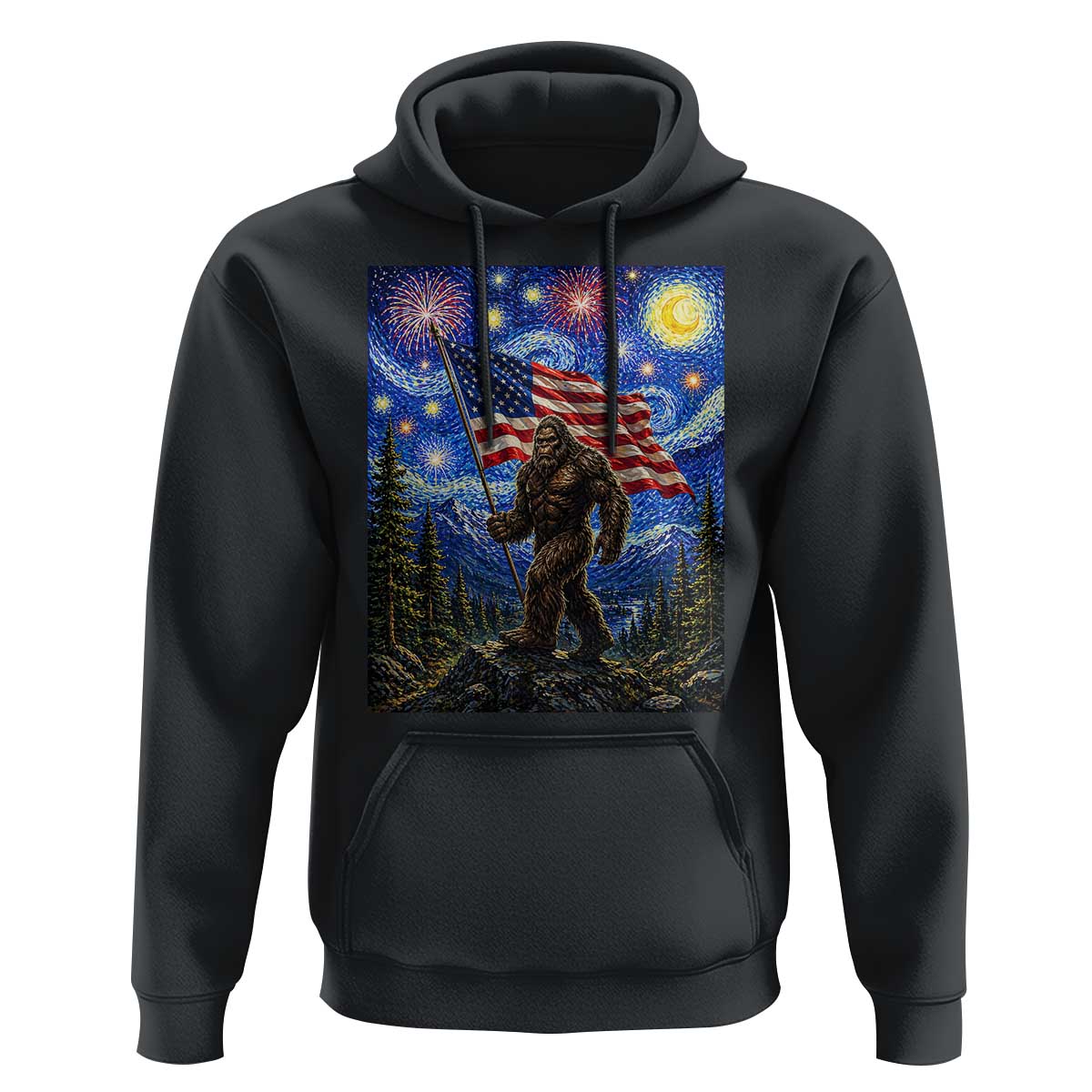 Bigfoot Patriotic 250 Years of Freedom Hoodie American USA Flag Stary Night