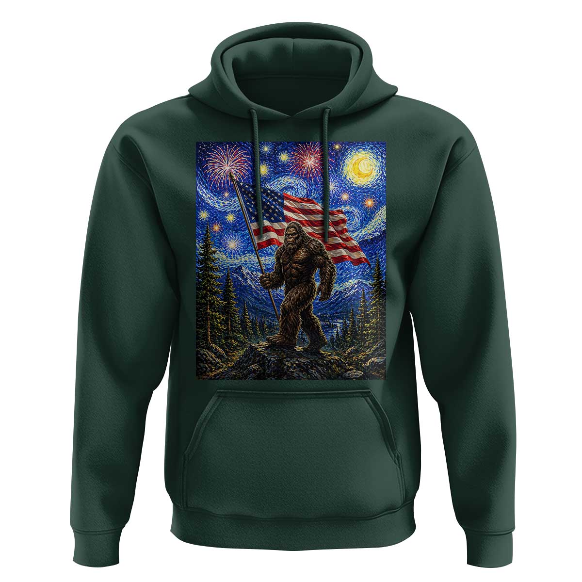Bigfoot Patriotic 250 Years of Freedom Hoodie American USA Flag Stary Night