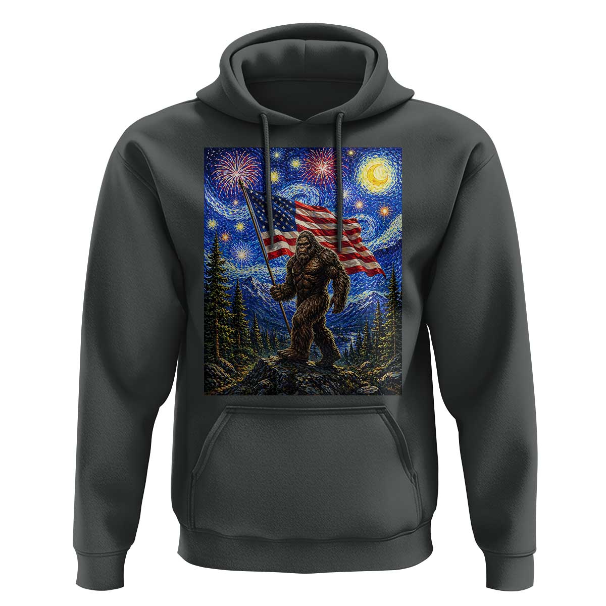 Bigfoot Patriotic 250 Years of Freedom Hoodie American USA Flag Stary Night