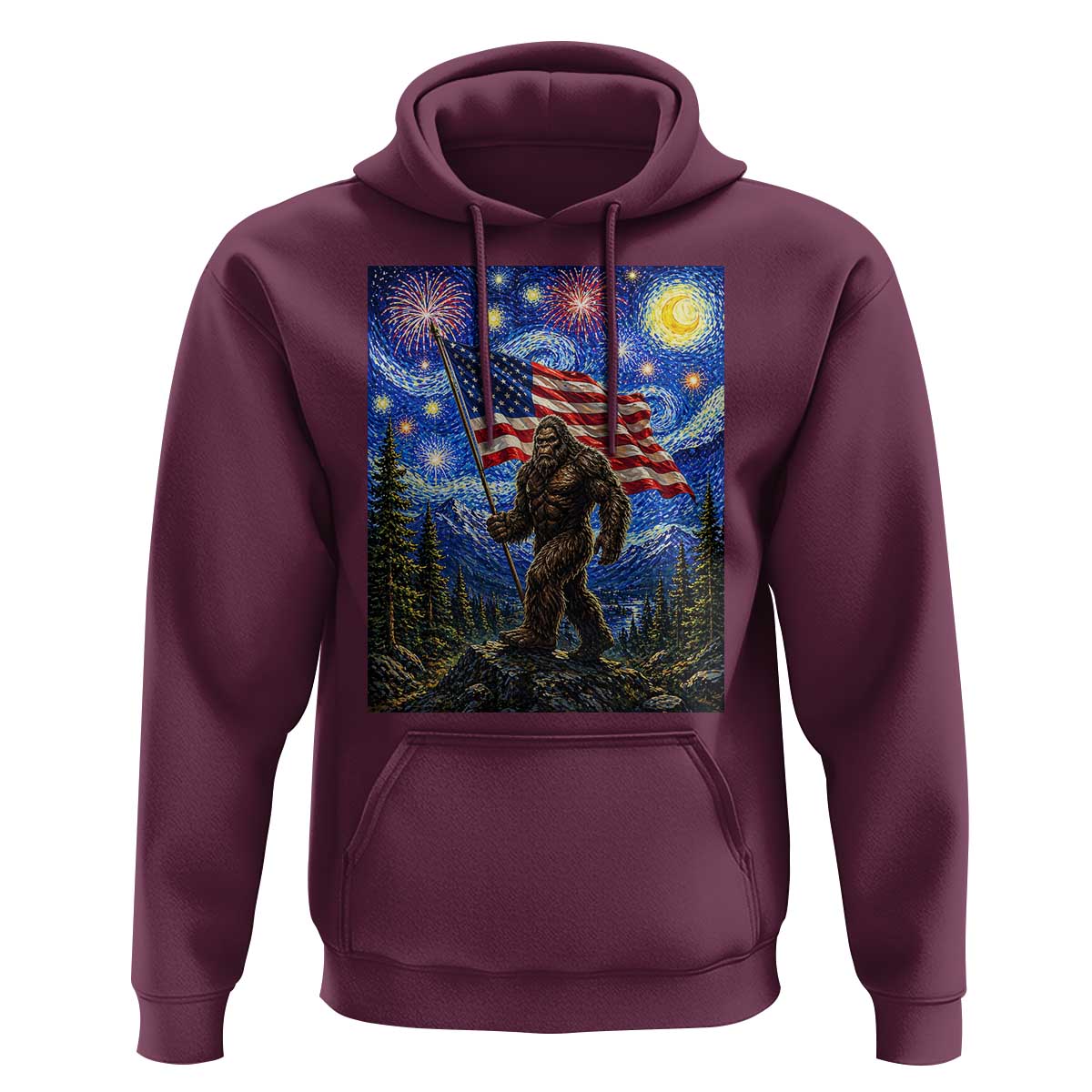 Bigfoot Patriotic 250 Years of Freedom Hoodie American USA Flag Stary Night