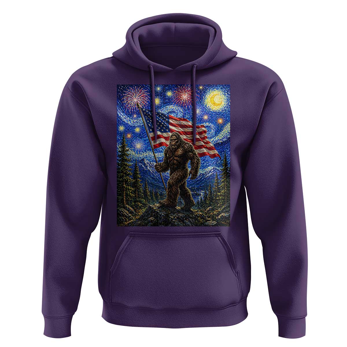Bigfoot Patriotic 250 Years of Freedom Hoodie American USA Flag Stary Night