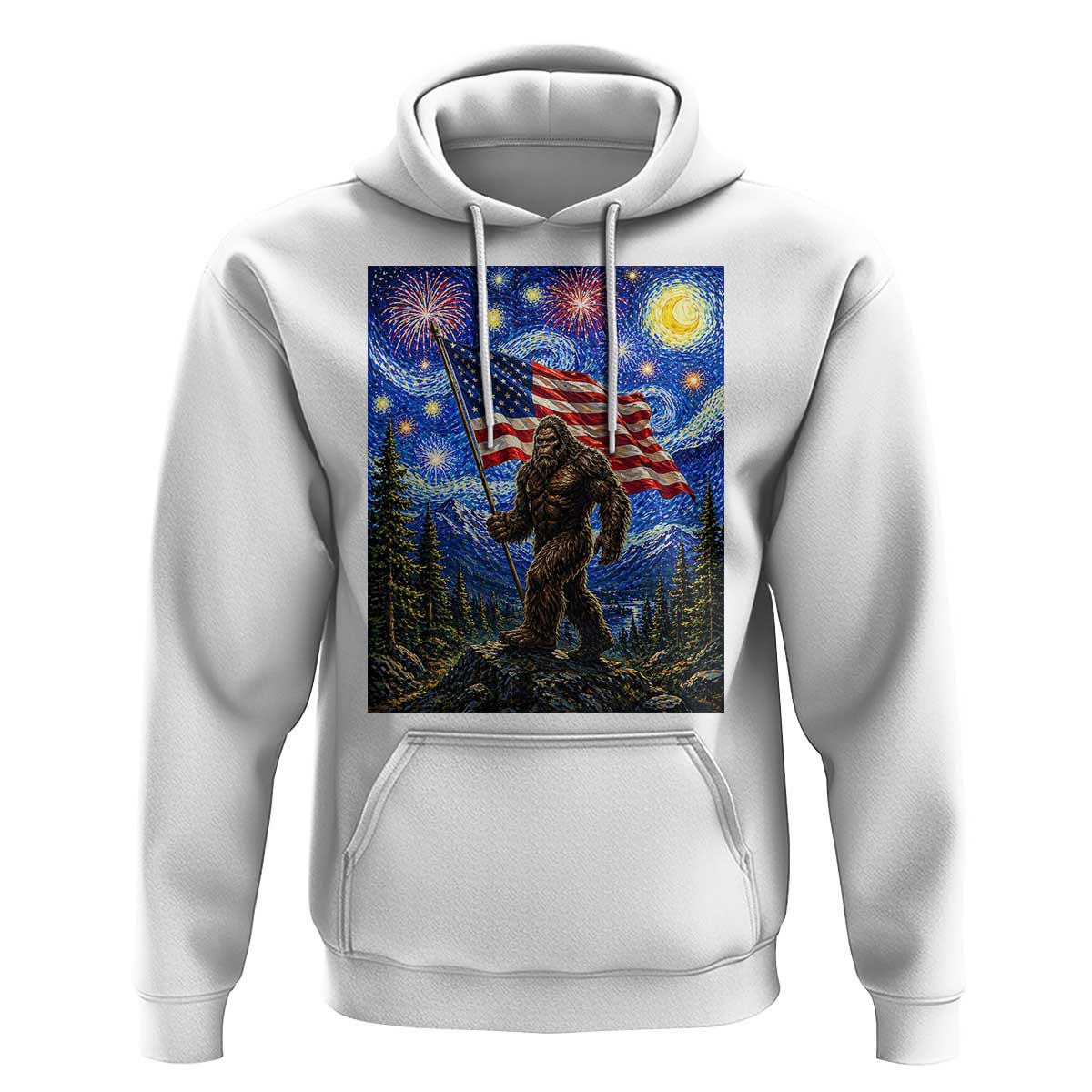 Bigfoot Patriotic 250 Years of Freedom Hoodie American USA Flag Stary Night