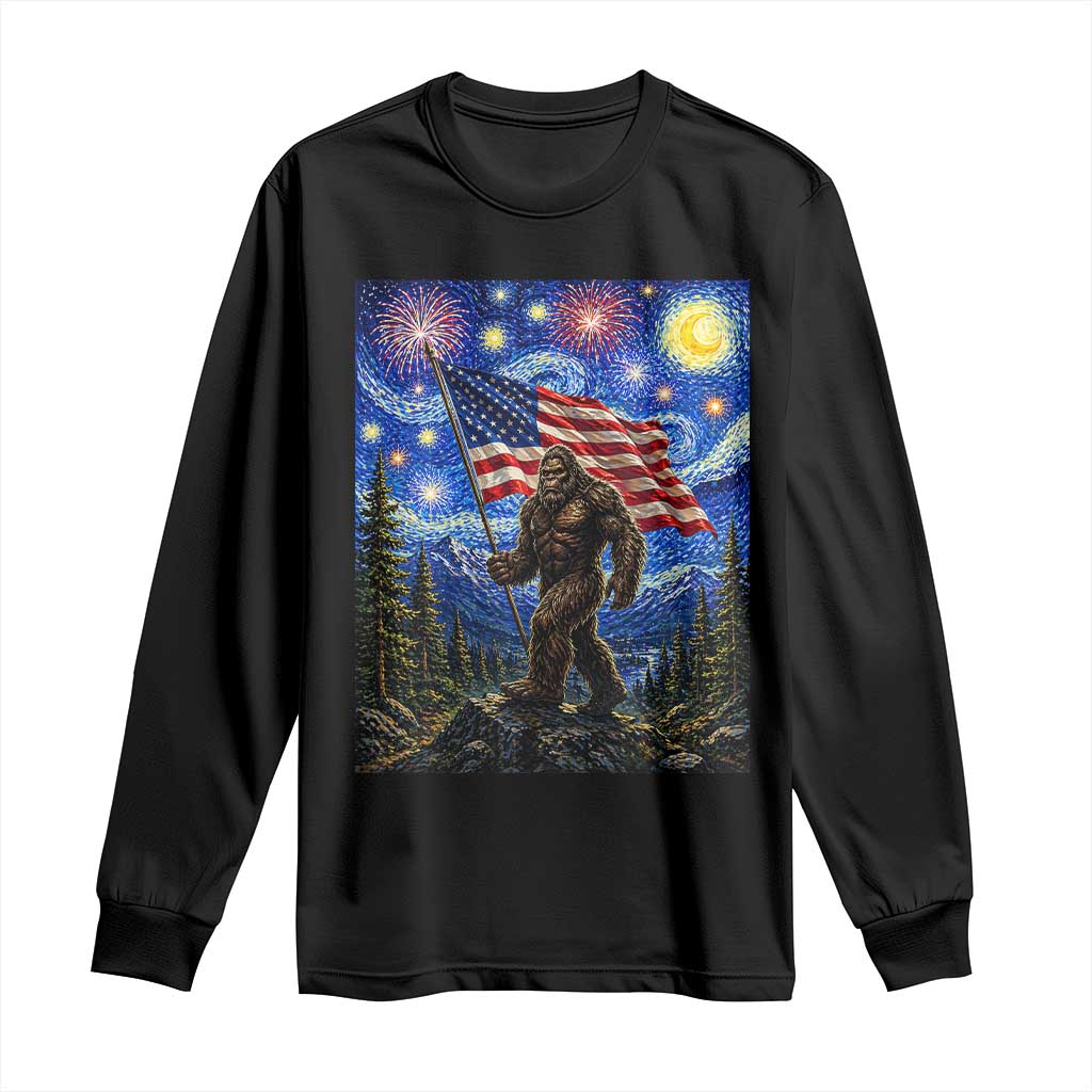 Bigfoot Patriotic 250 Years of Freedom Long Sleeve Shirt American USA Flag Stary Night