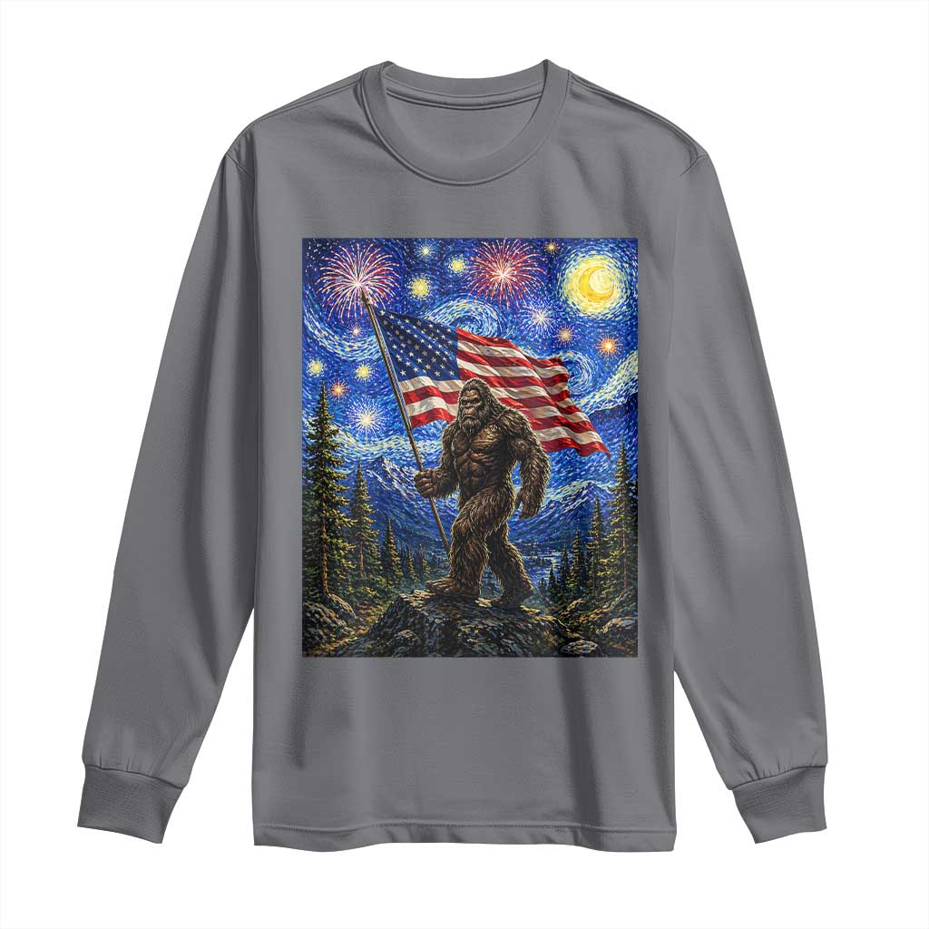 Bigfoot Patriotic 250 Years of Freedom Long Sleeve Shirt American USA Flag Stary Night