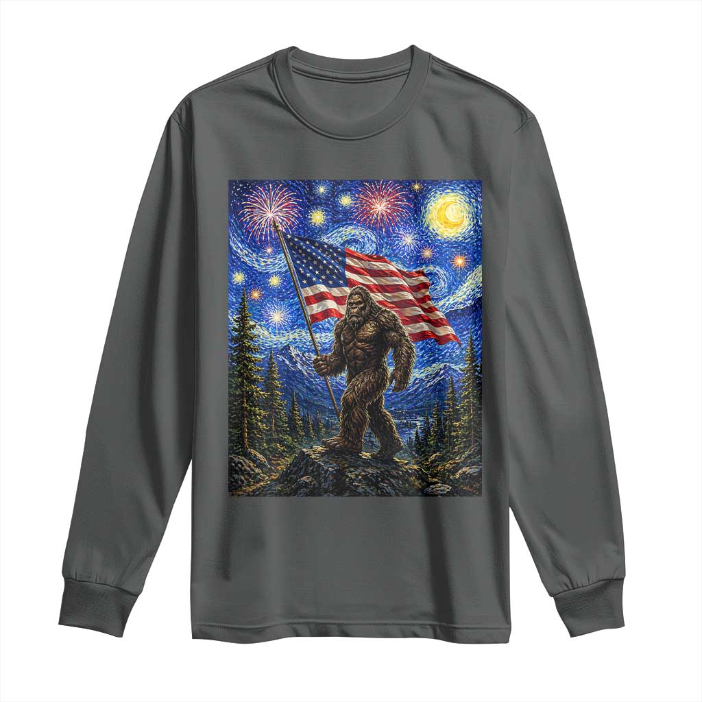 Bigfoot Patriotic 250 Years of Freedom Long Sleeve Shirt American USA Flag Stary Night