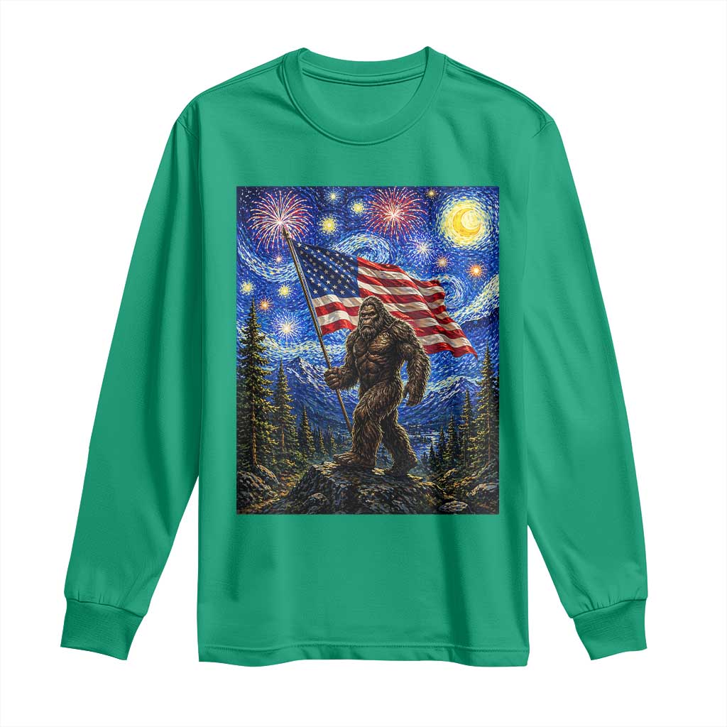 Bigfoot Patriotic 250 Years of Freedom Long Sleeve Shirt American USA Flag Stary Night