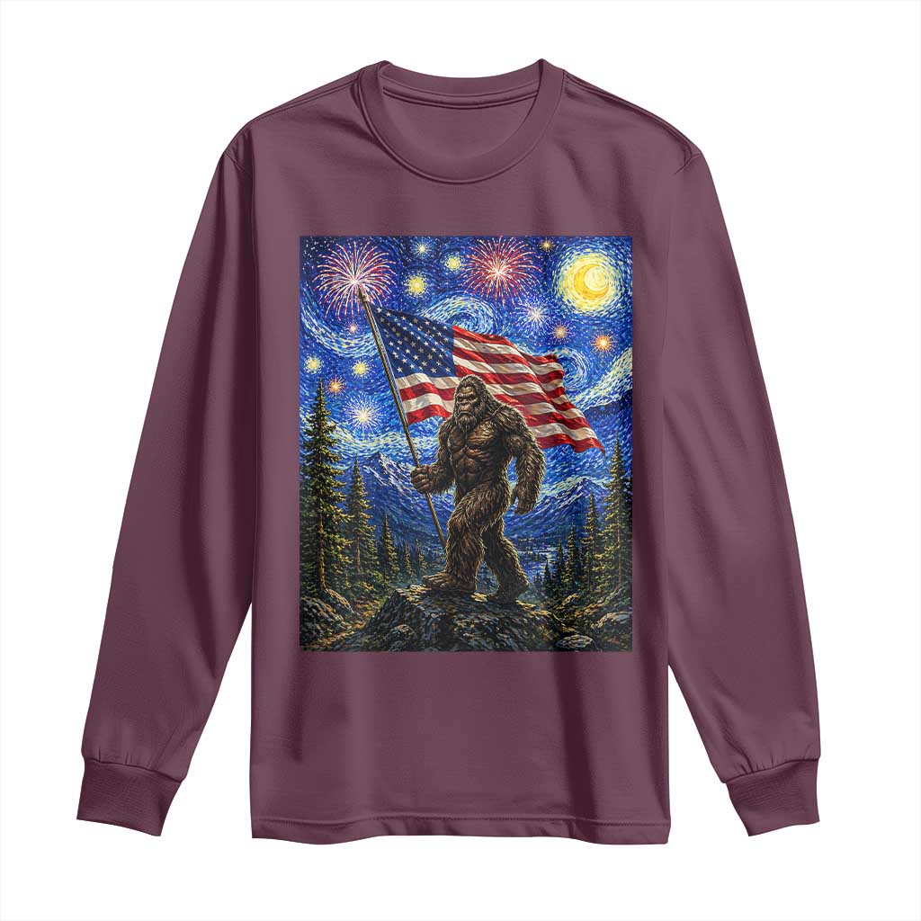 Bigfoot Patriotic 250 Years of Freedom Long Sleeve Shirt American USA Flag Stary Night