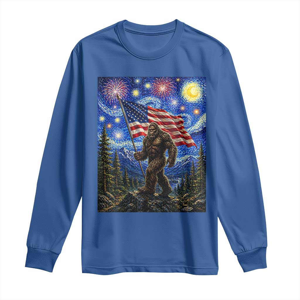 Bigfoot Patriotic 250 Years of Freedom Long Sleeve Shirt American USA Flag Stary Night
