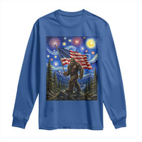 Bigfoot Patriotic 250 Years of Freedom Long Sleeve Shirt American USA Flag Stary Night