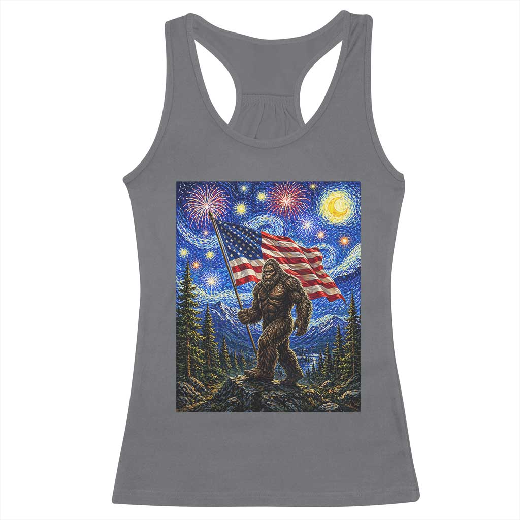 Bigfoot Patriotic 250 Years of Freedom Racerback Tank Top American USA Flag Stary Night