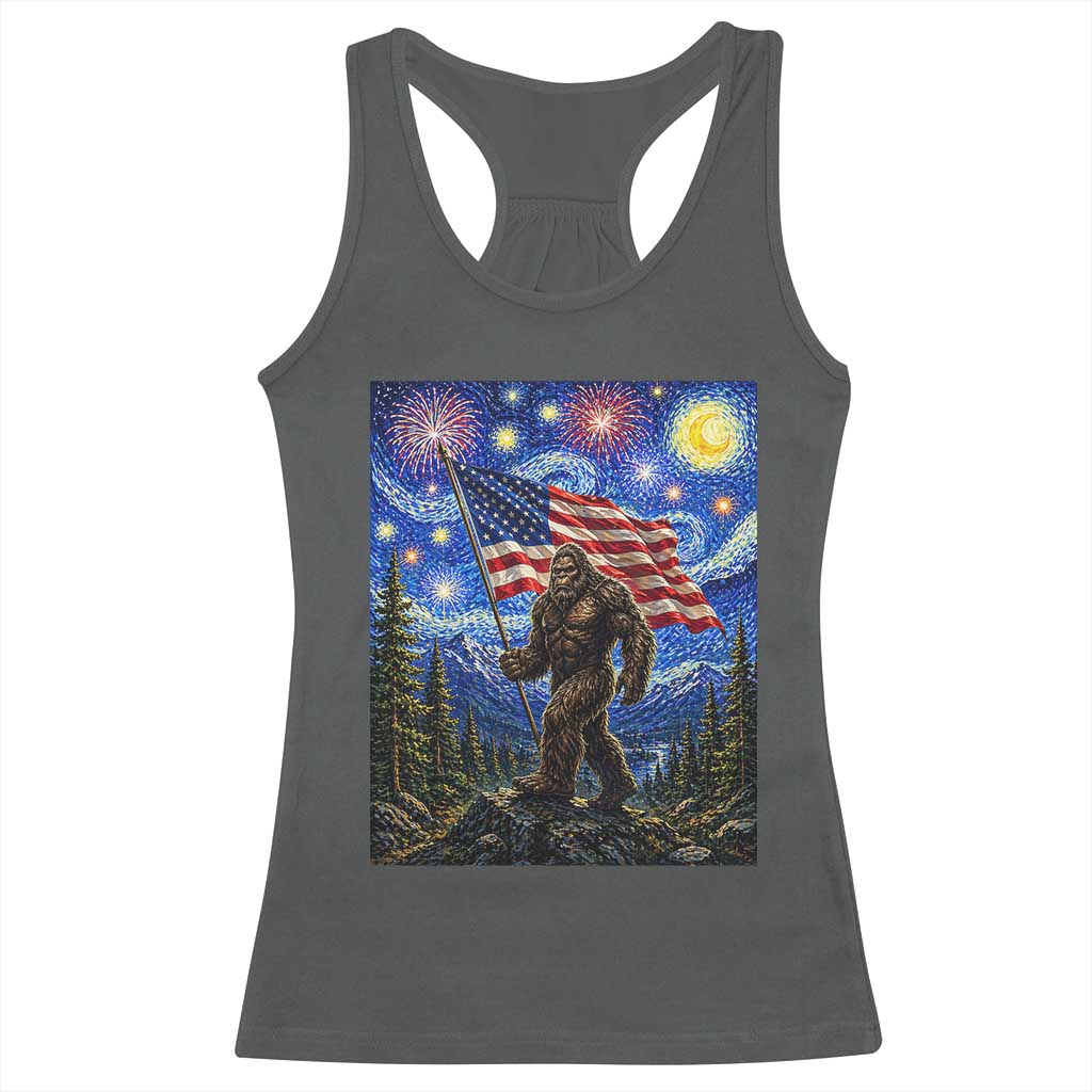 Bigfoot Patriotic 250 Years of Freedom Racerback Tank Top American USA Flag Stary Night
