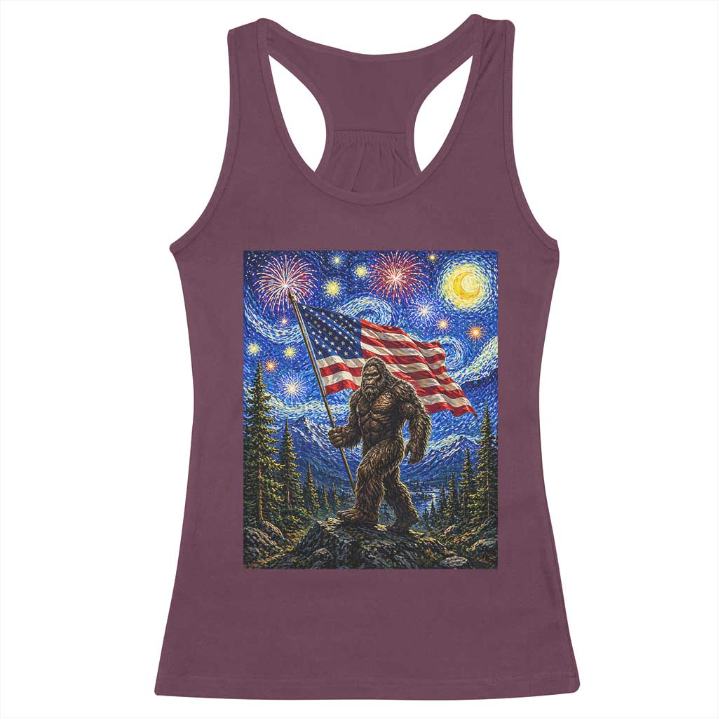 Bigfoot Patriotic 250 Years of Freedom Racerback Tank Top American USA Flag Stary Night