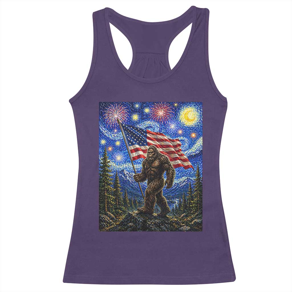 Bigfoot Patriotic 250 Years of Freedom Racerback Tank Top American USA Flag Stary Night