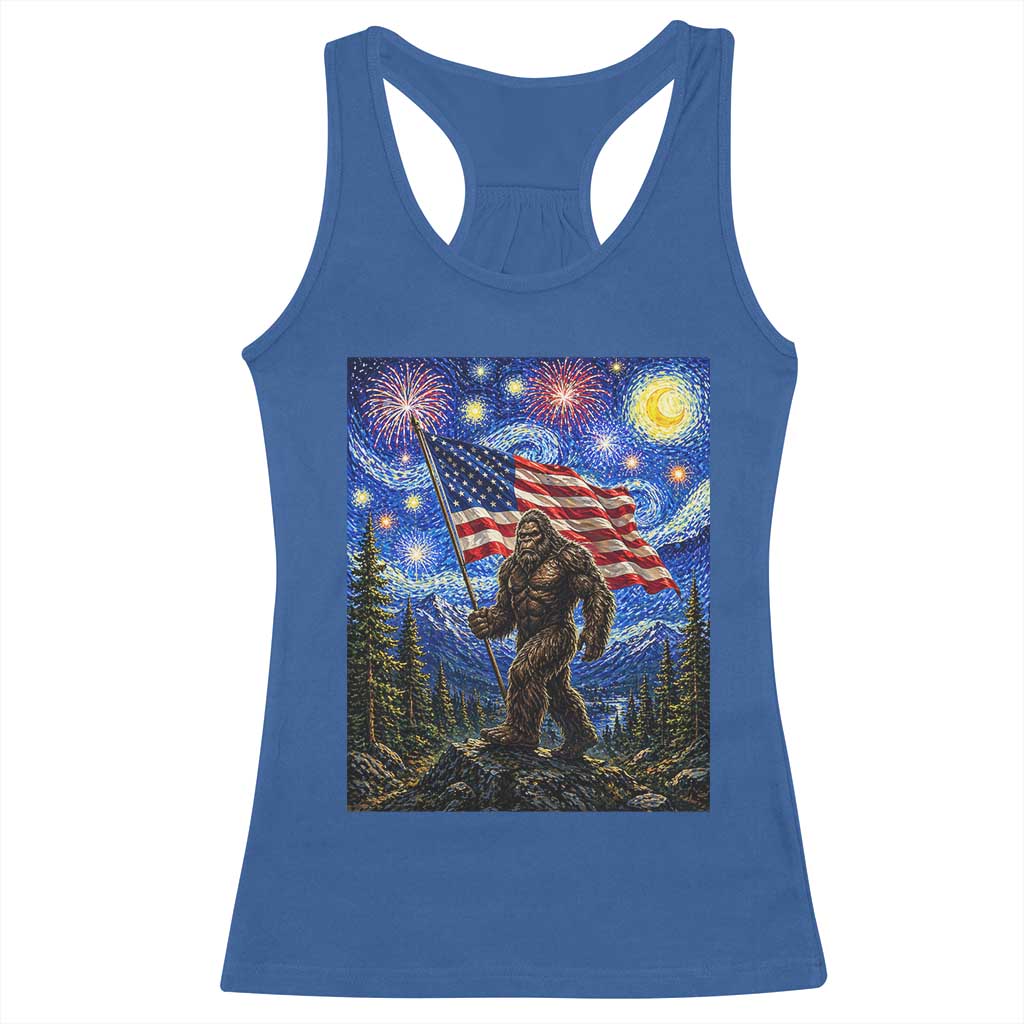 Bigfoot Patriotic 250 Years of Freedom Racerback Tank Top American USA Flag Stary Night