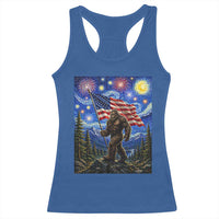 Bigfoot Patriotic 250 Years of Freedom Racerback Tank Top American USA Flag Stary Night