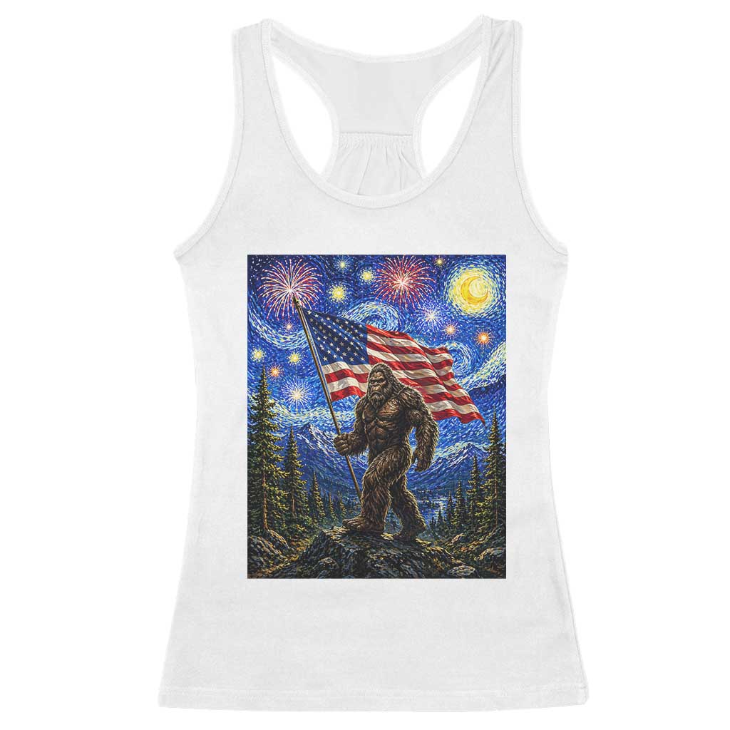 Bigfoot Patriotic 250 Years of Freedom Racerback Tank Top American USA Flag Stary Night
