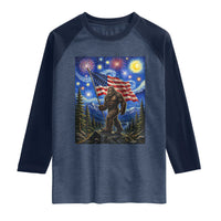 Bigfoot Patriotic 250 Years of Freedom Raglan Shirt American USA Flag Stary Night
