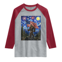 Bigfoot Patriotic 250 Years of Freedom Raglan Shirt American USA Flag Stary Night