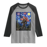 Bigfoot Patriotic 250 Years of Freedom Raglan Shirt American USA Flag Stary Night