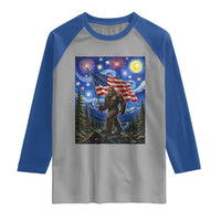 Bigfoot Patriotic 250 Years of Freedom Raglan Shirt American USA Flag Stary Night