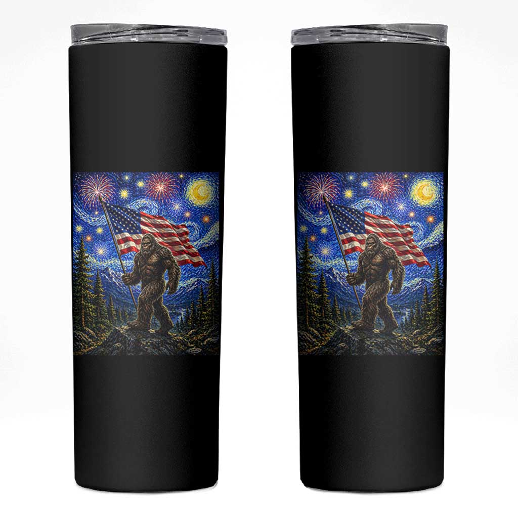 Bigfoot Patriotic 250 Years of Freedom Skinny Tumbler American USA Flag Stary Night