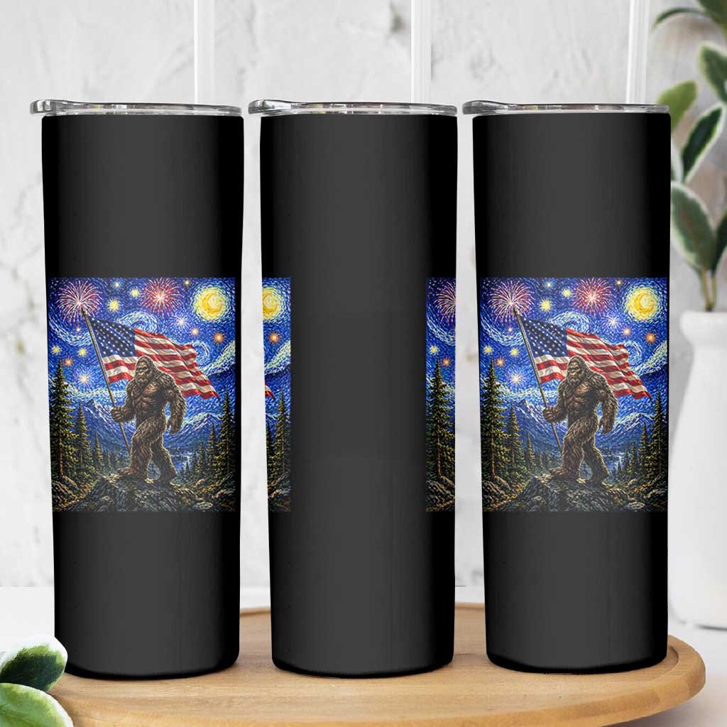 Bigfoot Patriotic 250 Years of Freedom Skinny Tumbler American USA Flag Stary Night