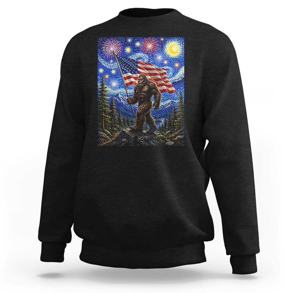 Bigfoot Patriotic 250 Years of Freedom Sweatshirt American USA Flag Stary Night
