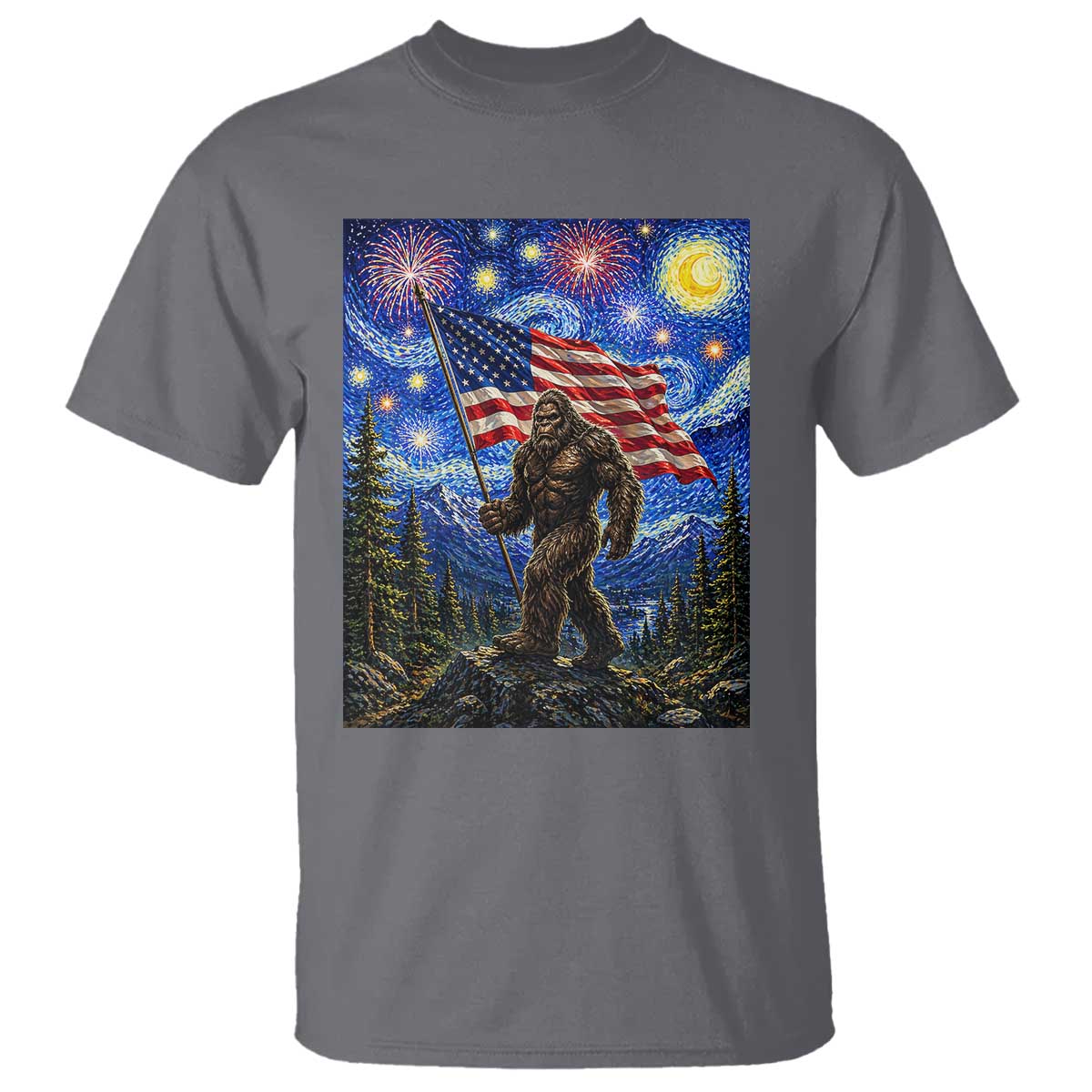 Bigfoot Patriotic 250 Years of Freedom T Shirt American USA Flag Stary Night