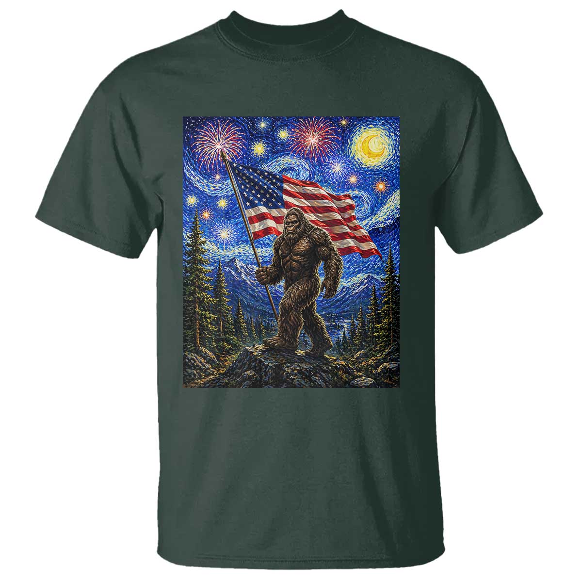 Bigfoot Patriotic 250 Years of Freedom T Shirt American USA Flag Stary Night