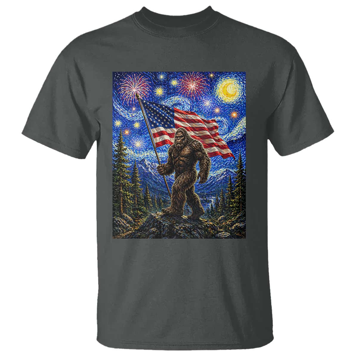 Bigfoot Patriotic 250 Years of Freedom T Shirt American USA Flag Stary Night
