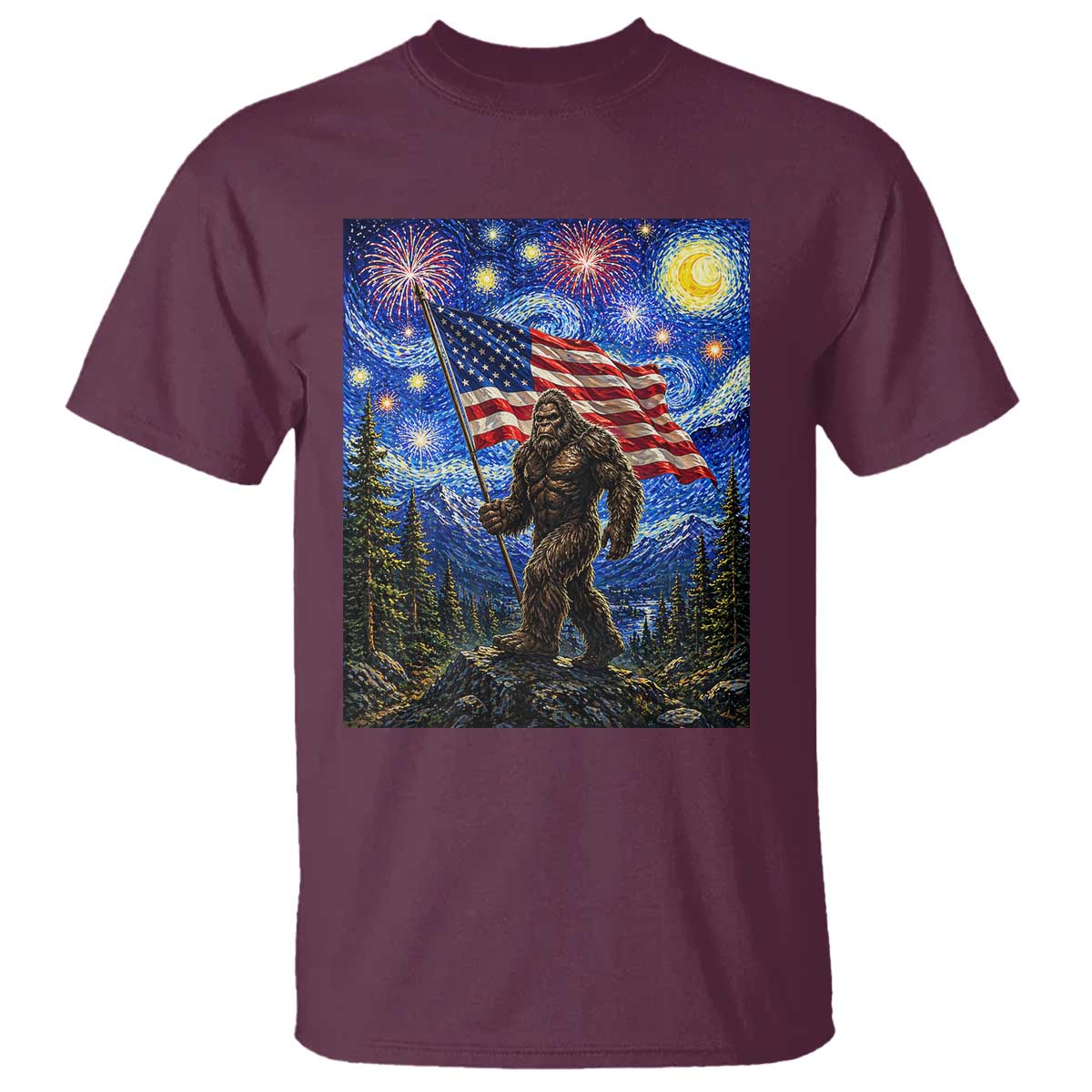 Bigfoot Patriotic 250 Years of Freedom T Shirt American USA Flag Stary Night